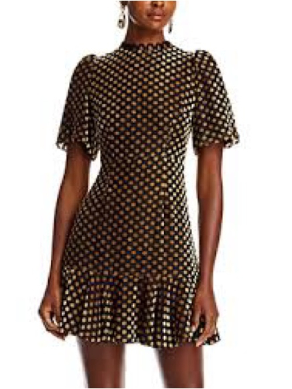 RHODE Daron Black Dress with Gold velvet Polka Dots